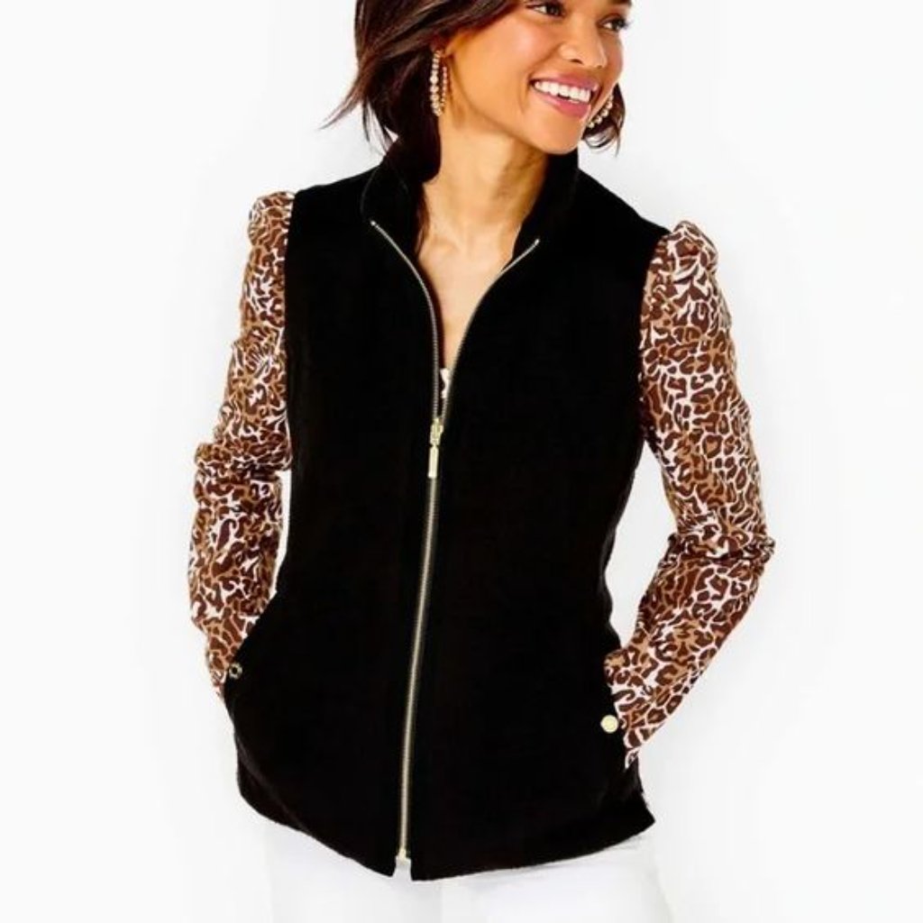 New Lilly Pulitzer Skyden Reversible Sherpa Suede Vest L